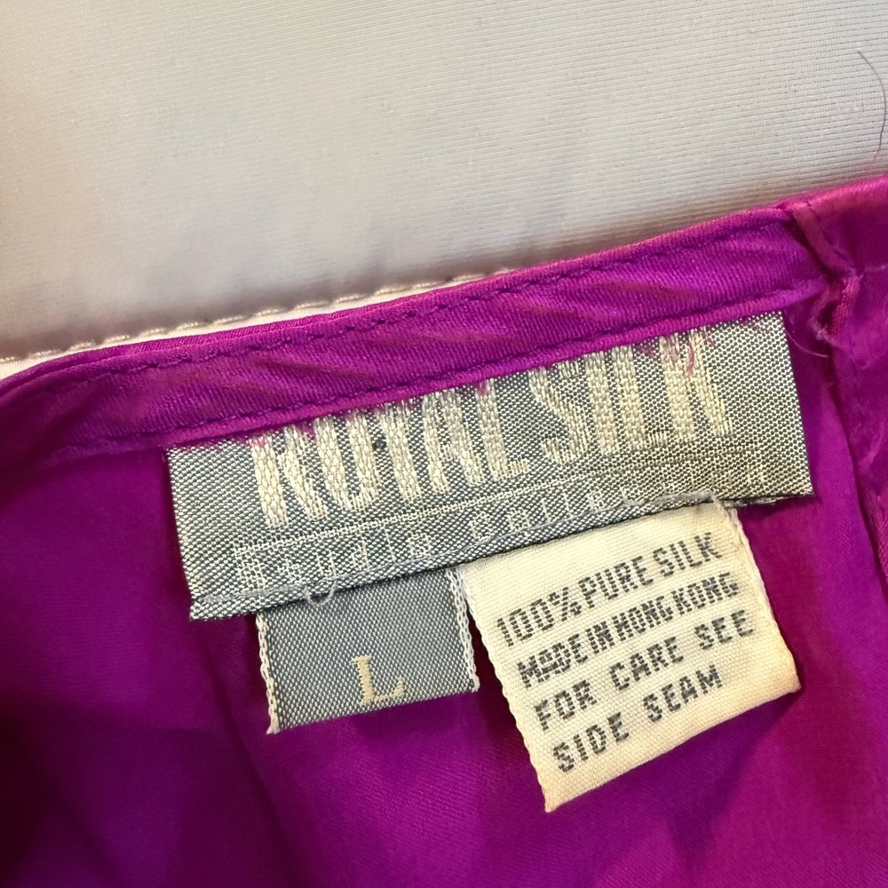 Vintage Royal Silk 100% Pure Silk Magenta Cap Sleeve Top Made in Hong Kong L 80s - Picture 4 of 5